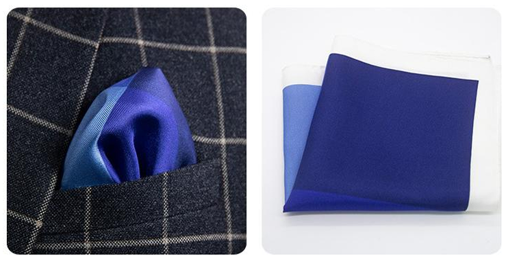 A visual comparison of a formal suit and a coordinating pocket square, emphasizing refined style and attention to detail.