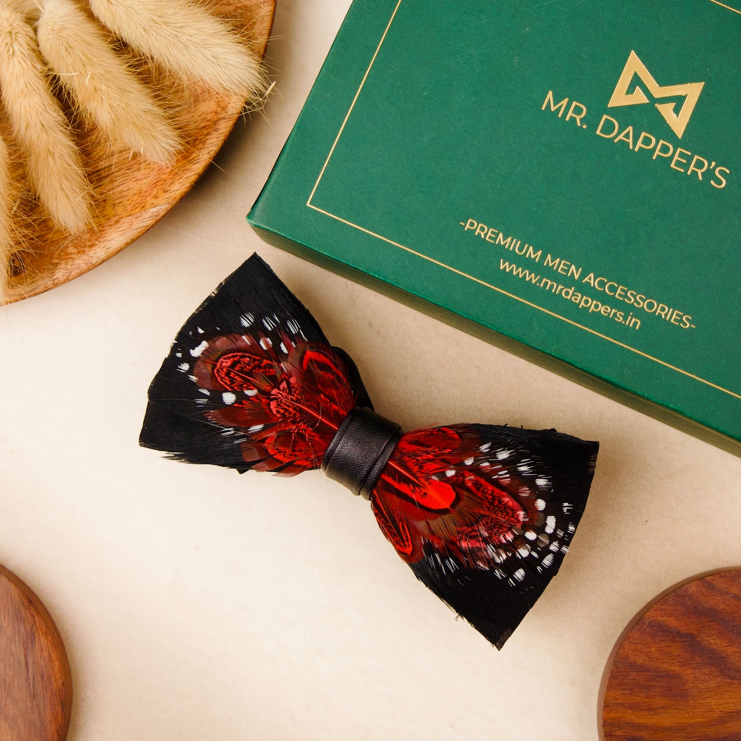 Black Feather Bow Tie for Men, Boho Rustic Wedding Bow Tie with Natural Feathers for Groom Groomsmen, Pre Tied Solid Bowtie