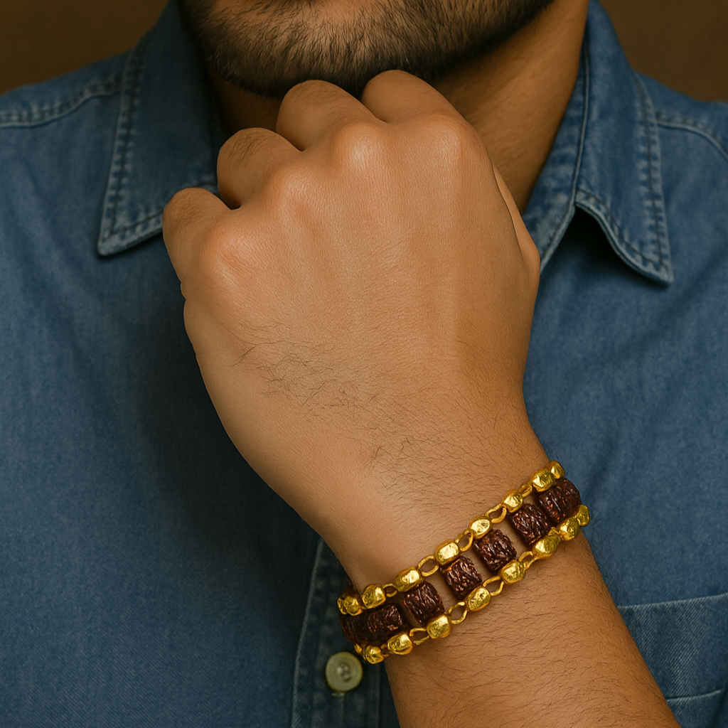 "The image features the bold tagline "RUDRA-MAN", emphasizing strength, tradition, and divine connection."