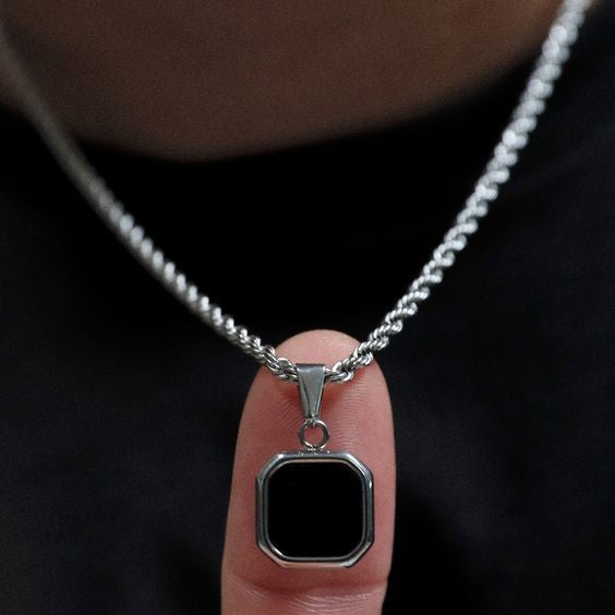 Men's Black Onyx Necklace (Titanium Steel)