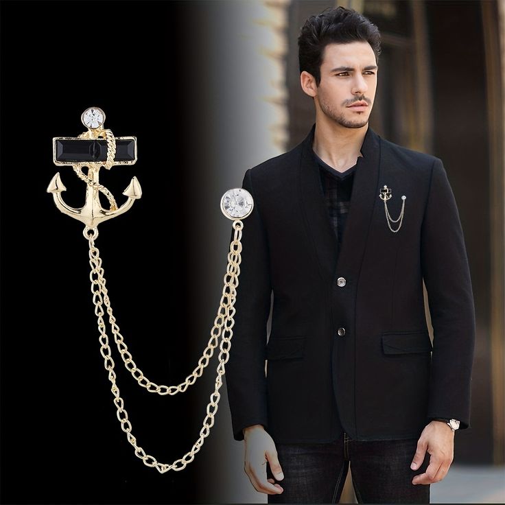 "Anchor Letter Chain Brooch, Personalized Letter Collar Pin, Jacket Handmade Lapel, Gift For Man, Men's Jewellery Accessory Wedding Groomsmen"