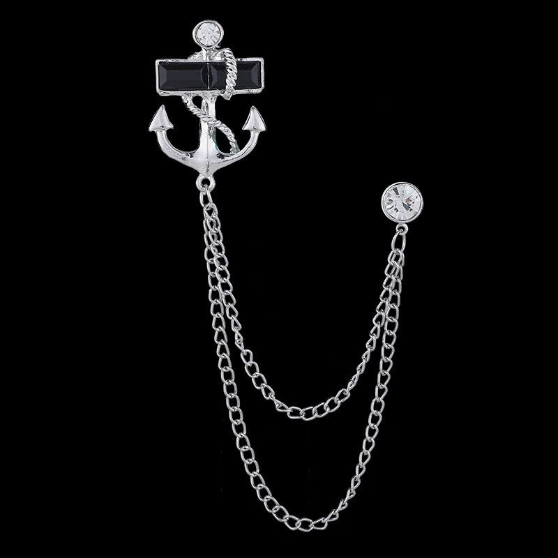 "Anchor Letter Chain Brooch, Personalized Letter Collar Pin, Jacket Handmade Lapel, Gift For Man, Men's Jewelry Accessory Wedding Groomsmen"