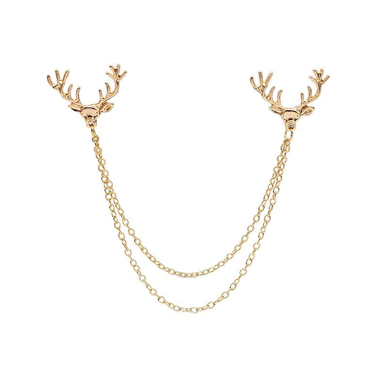 "Men’s antler design collar chain in silver, forest-inspired fashion"