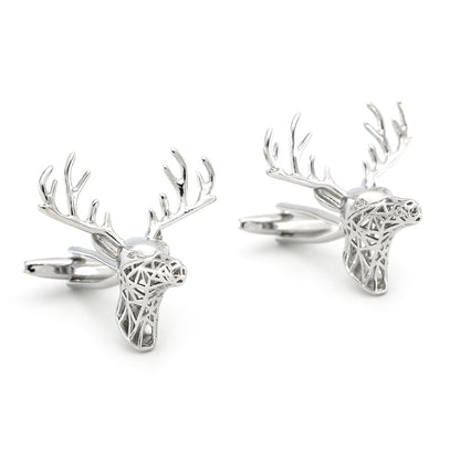 pair of elegant silver cufflinks featuring intricately designed deer head motifs, showcasing refined craftsmanship.