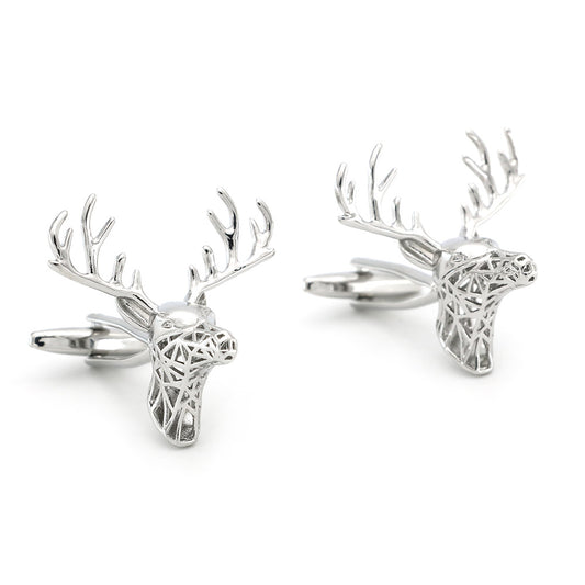  pair of elegant silver cufflinks featuring intricately designed deer head motifs, showcasing refined craftsmanship.