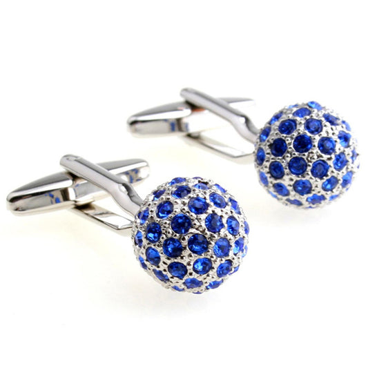 Elegant blue crystal ball cufflinks, showcasing a sophisticated design perfect for formal attire and special occasions.