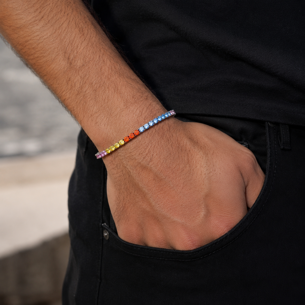 Rainbow Drip Tennis Bracelet (4mm)