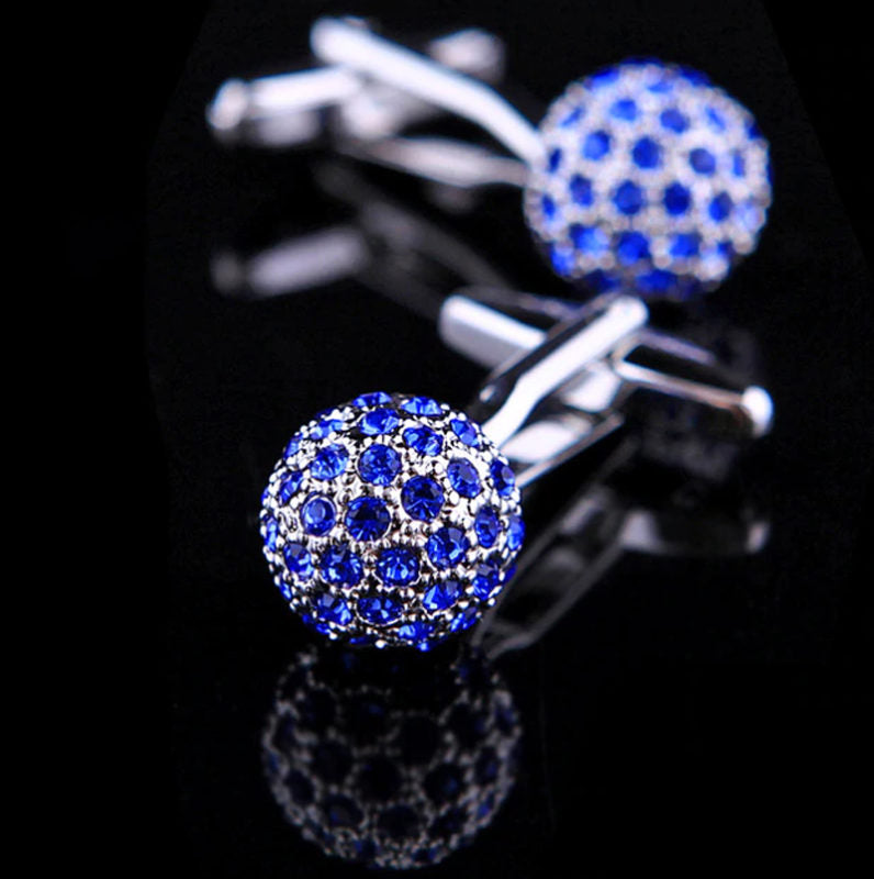 Elegant Blue Crystal Ball Cufflinks