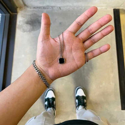 Men's Black Onyx Necklace (Titanium Steel)