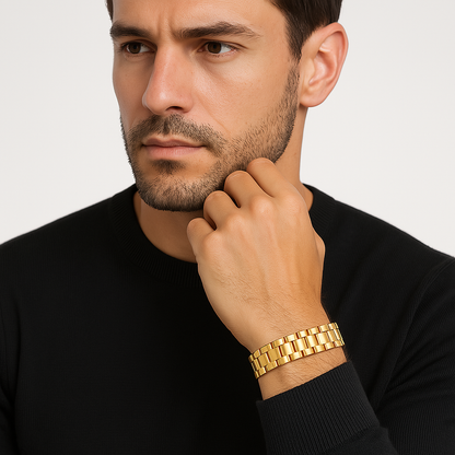 "Rolex golden watchlink bracelet, luxurious design with polished gold finish"