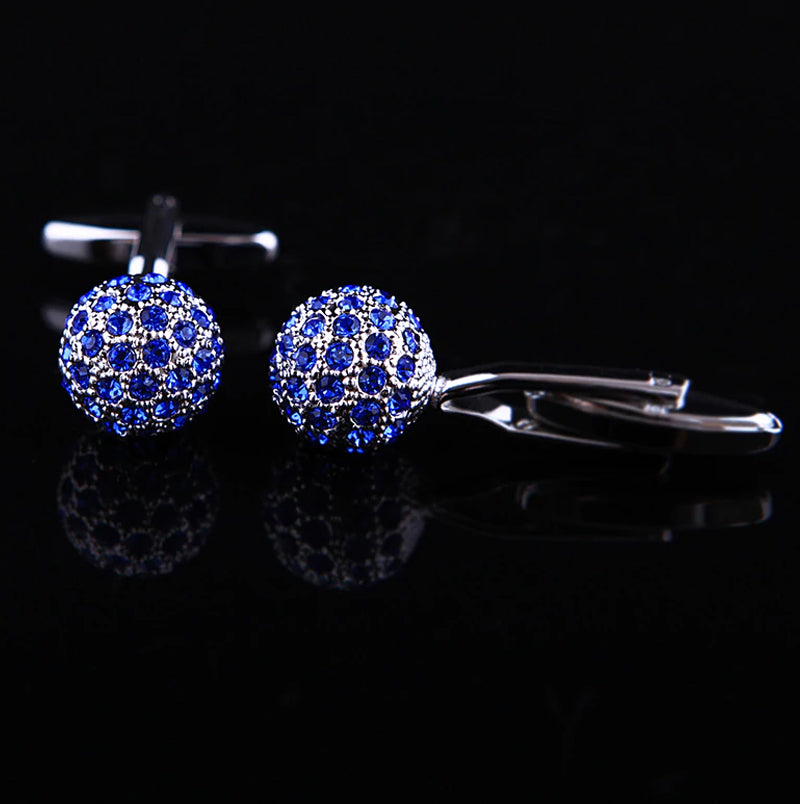 Elegant Blue Crystal Ball Cufflinks