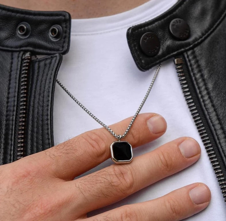 Men's Black Onyx Necklace (Titanium Steel)