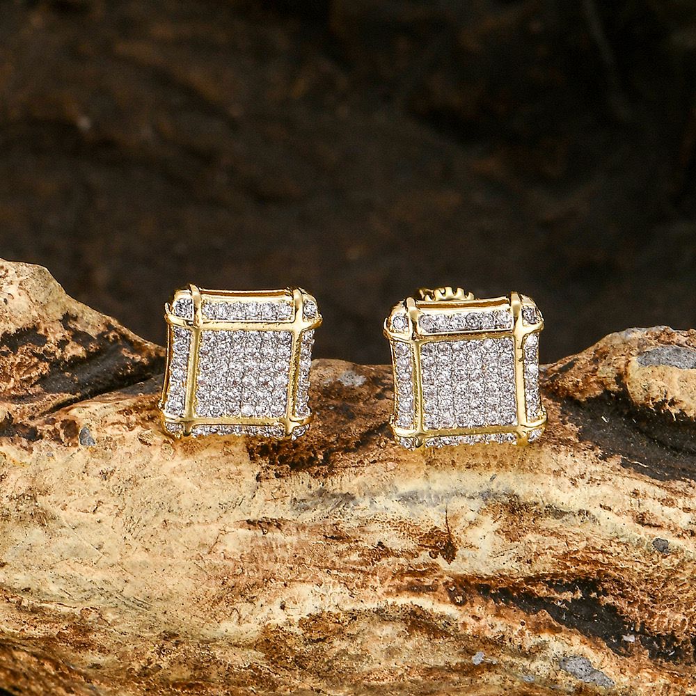 Square Gold Matrix Stud For Men (1 Piece)