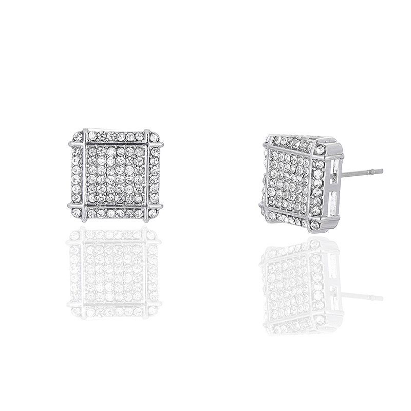 Square Silver Matrix Stud For Men  (1 Piece)