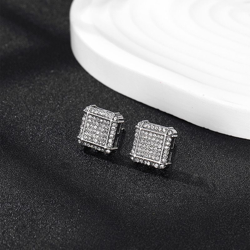 Square Silver Matrix Stud For Men  (1 Piece)
