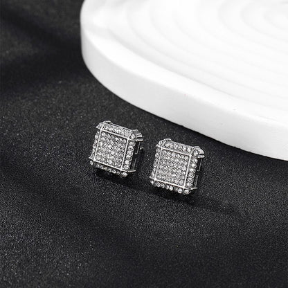Square Silver Matrix Stud For Men  (1 Piece)