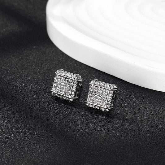 Square Silver Matrix Stud For Men  (1 Piece)