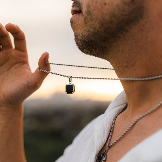 Men's Black Onyx Necklace (Titanium Steel)