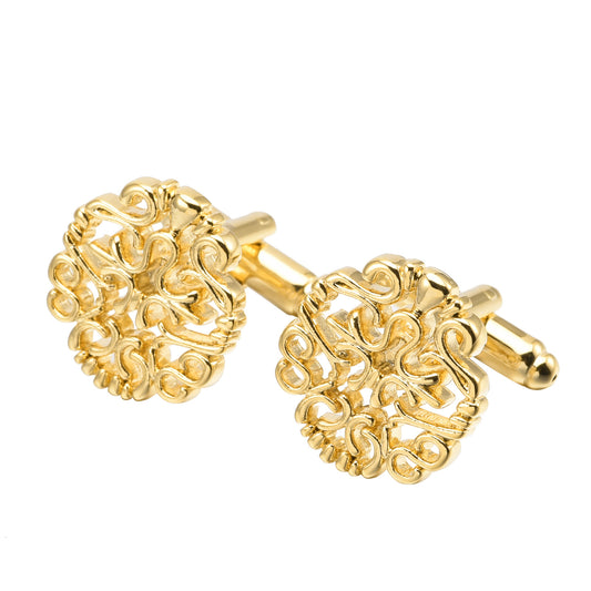  Gold plated cufflinks featuring intricate designs, showcasing elegance and sophistication in formal attire.