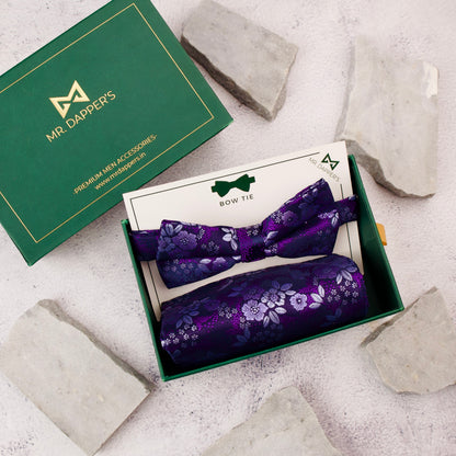 Paisley Purple Bow Tie & Pocket Square Set