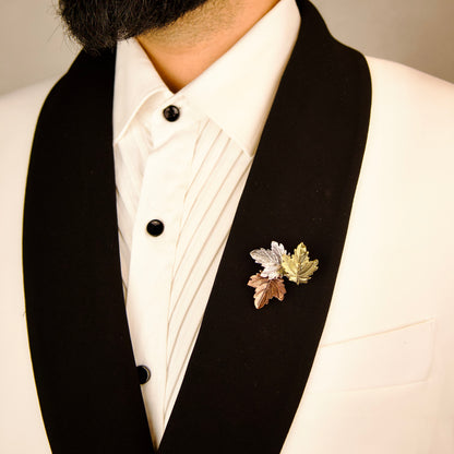 "Nature-themed Trio Leaflet Brooch, refined accessory for formalwear"